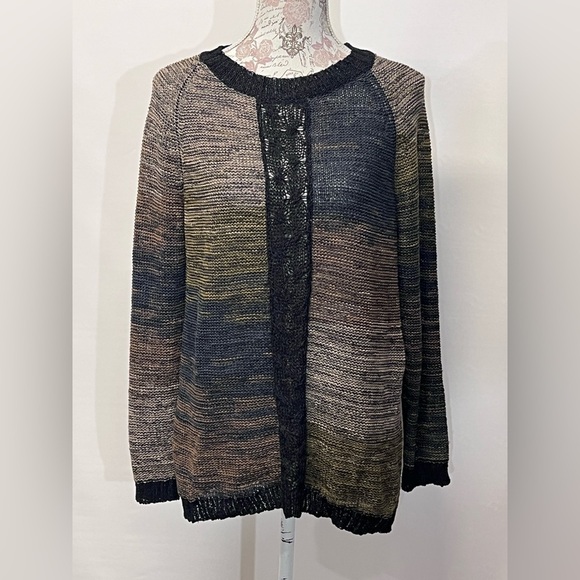 CURIO NY‎ Black and taupe blended open knit sweater size L - Picture 8 of 13